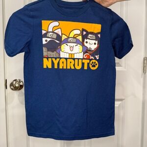 Nyaruto Naruto Shippuden Navy Blue Graphic T-Shirt Kids Size 6/7 S Anime Cats